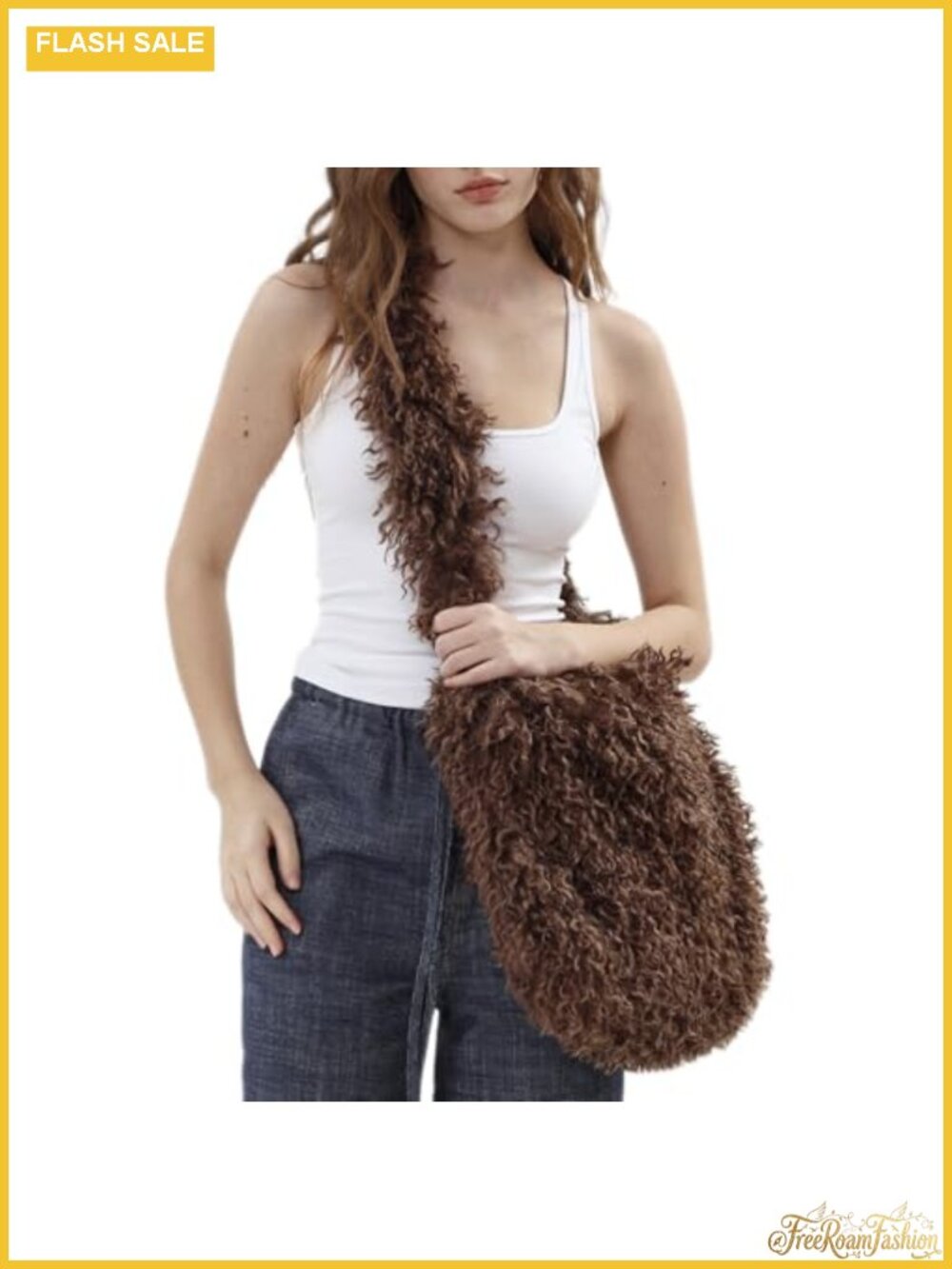 Faux Fur Zip Up Hobo Bag Large Winter Fuzzy Shoulder Bag - Picture 3 of 5